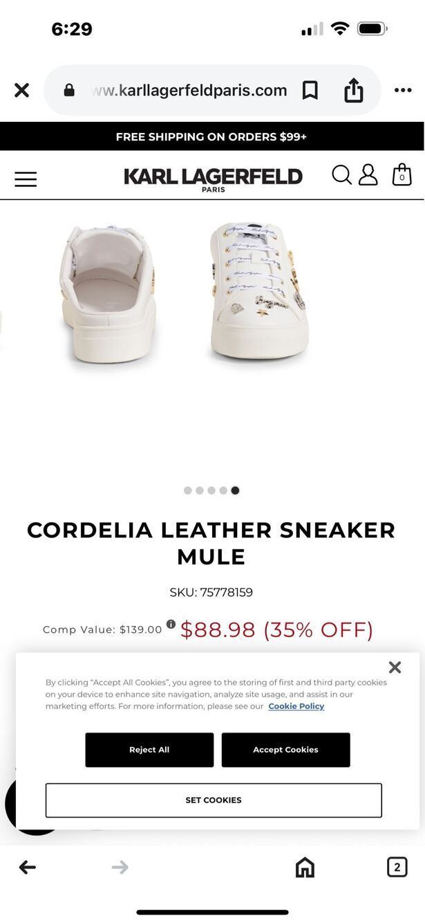Karl lagerfield Cordelia white tan charm mule croc leather sneakers sz 9/40